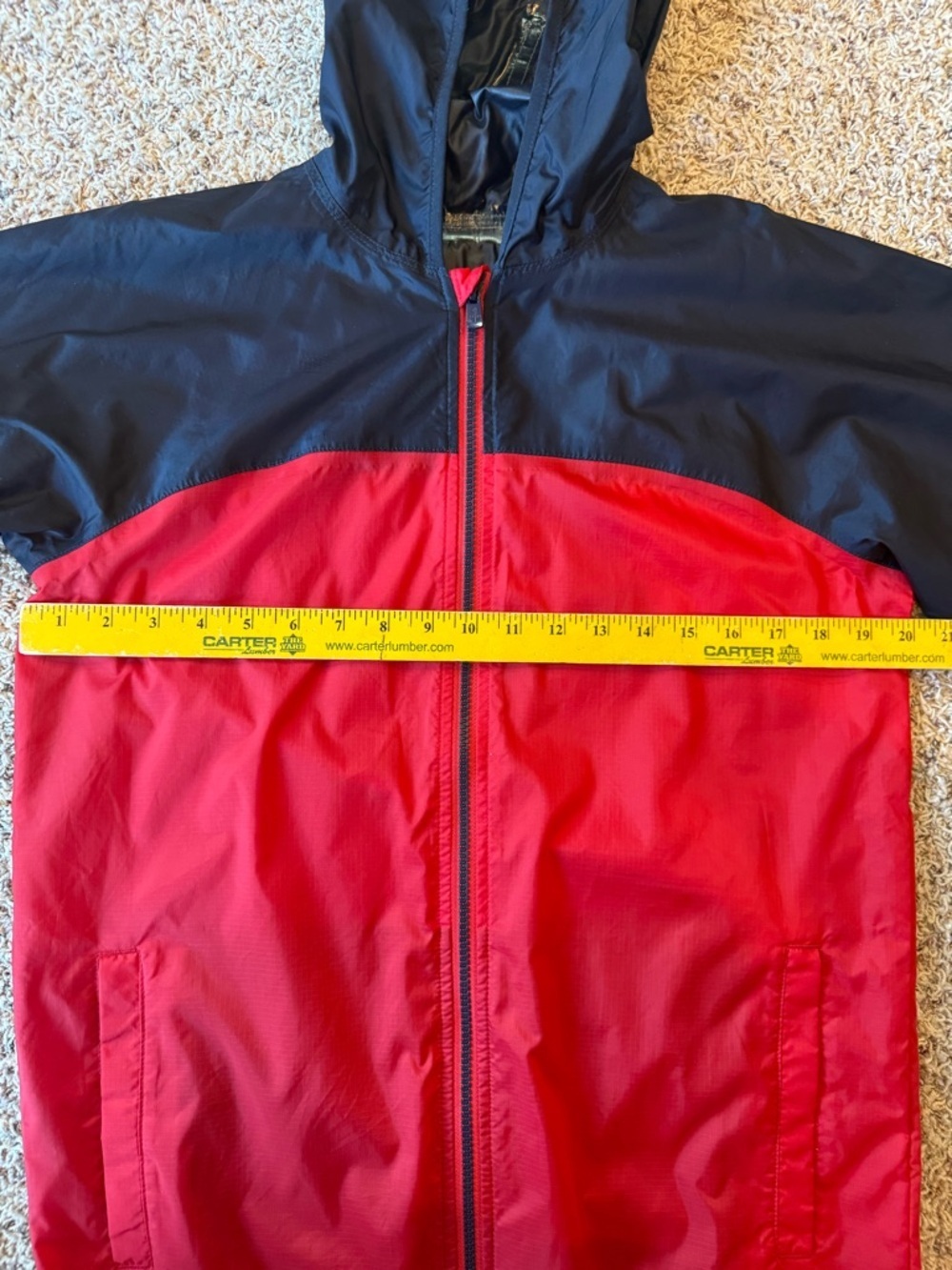 LANDS END Kids 14 / 16 Large Rain Coat Windproof Jacket Blue Red Packable Hood - Picture 10 of 13